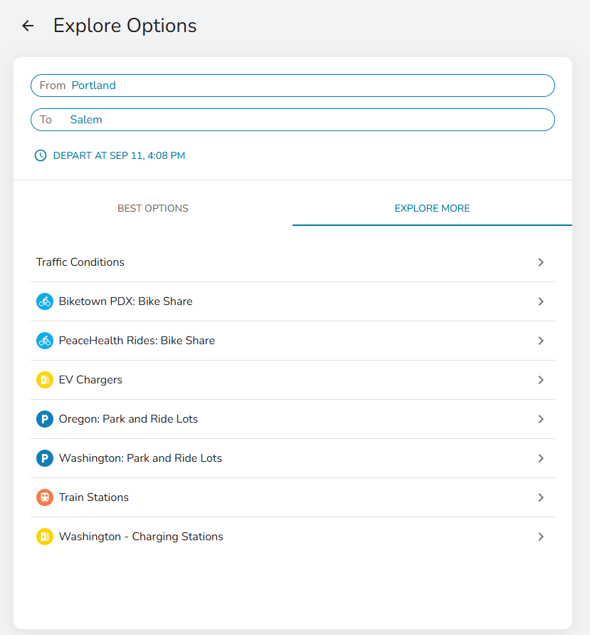 Screenshot of Explore More section in Get There Connect.